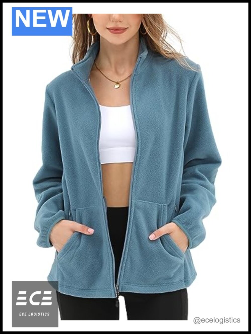 Women's Fleece Jacket 6 Pockets Full Zip Stand Collar Casual Outdoor